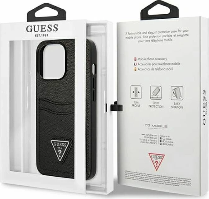 Kutí telefoni Guess Saffiano Triangle për iPhone 13/13 Pro, e zezë