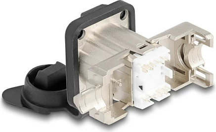 Prizë paneli RJ45 DeLOCK Cat.6A STP me LSA, IP66, e zezë/metalik
