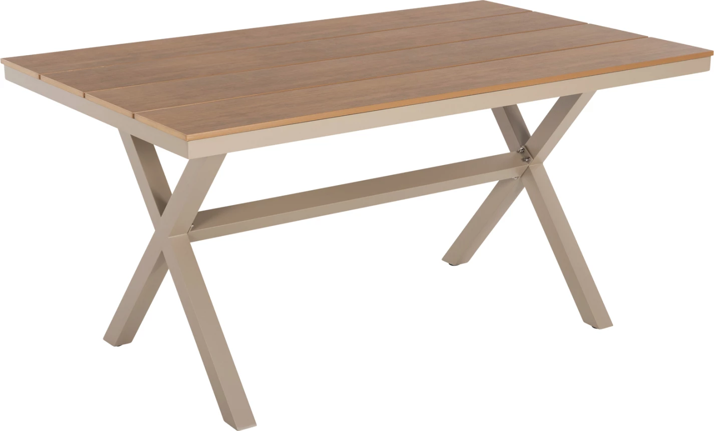 Tavolinë drejtkëndore alumini TAWNEE FH6037.04 ngjyrë shampanjë-polivud ngjyrë druri natyral 150x89,5x73H
