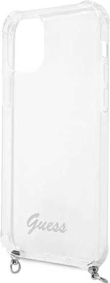 Mbështjellës Guess GUHCP12LKC4GSSI për iPhone 12 Pro Max 6.7", transparent, me zinxhir argjendi