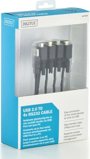 Adapter Digitus DA-70159 USB 2.0 në 4x RS232 (DB9), 1.5m, i zi