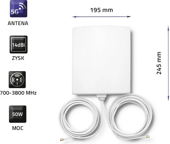 Antene Qoltec 57022 5G, 14 dBi, e bardhë