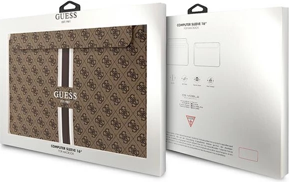 Mbështjellës laptopi Guess 4G Printed Stripes, deri 16", Kafe