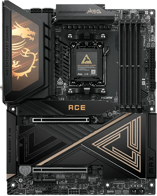 Pllakë amë MSI MEG X870E ACE MAX, Socket AM5, ATX, DDR5 deri 256GB, Wi‑Fi 7, PCIe 5.0, e zezë/ari