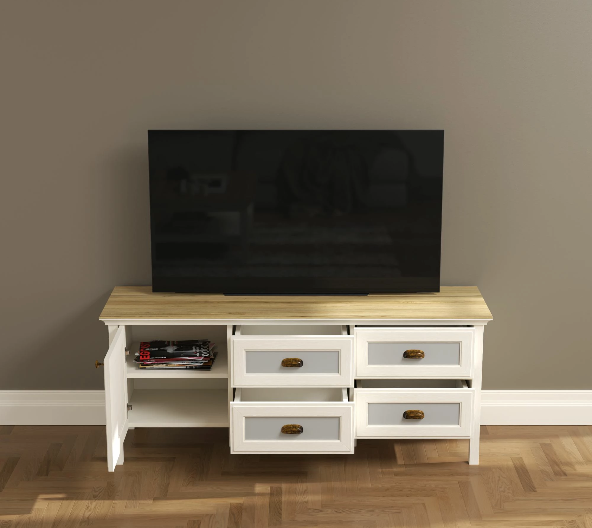 Komodë TV Skye Decor, FRN-21012, krem, lis, gri