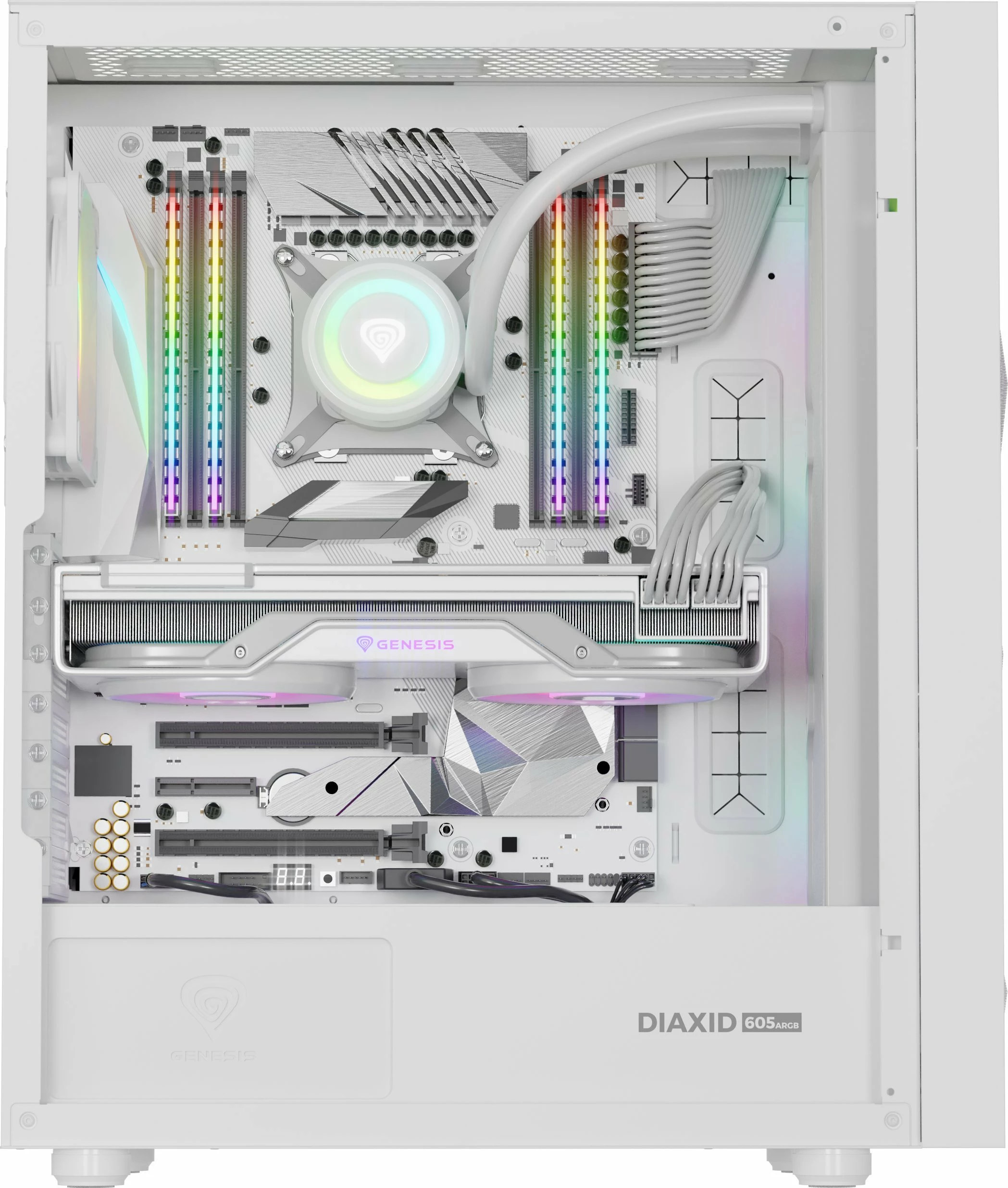 Kasë GENESIS Diaxid 605 ARGB (NPC-2173) Midi Tower ATX/microATX/Mini-ITX USB-C, e bardhë