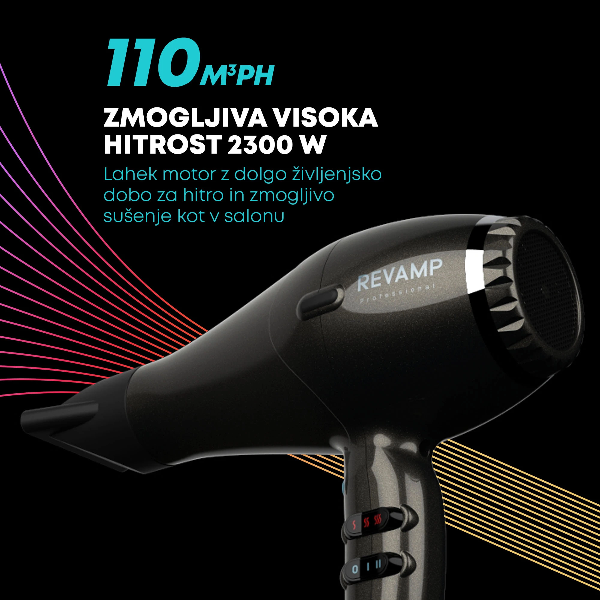 Fen flokësh Revamp Progloss DR-3950 2300W, jonik, 2 grykë, e zezë