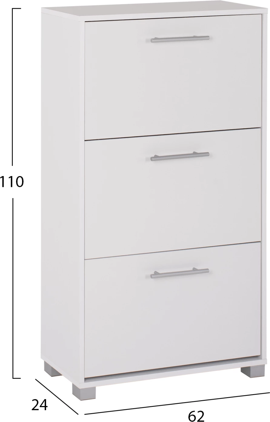 Kabinet këpucësh FH2221.05, 3 nivele, melaminë, ngjyrë e bardhë, 62x24x110H cm