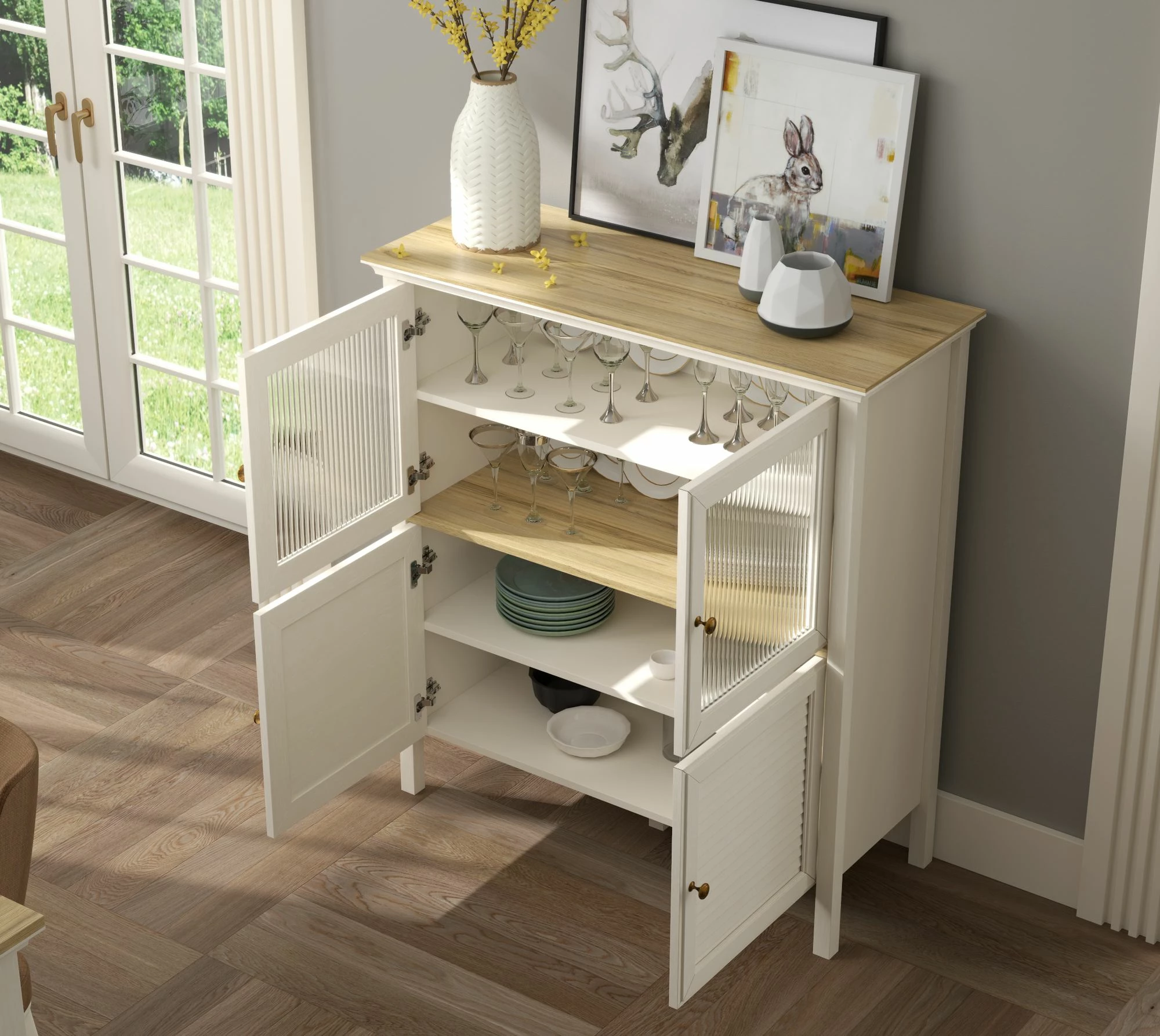 Dollap multifunksional, ngjyrë krem dhe lis, FRN-21022