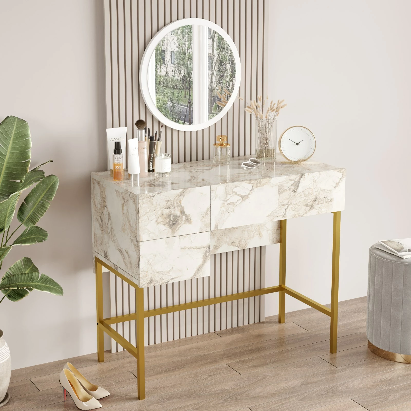 Tavolinë grimimi Skye Decor, e bardhë dhe ari, VG32-GE