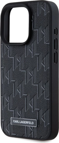 Mbështjellës Karl Lagerfeld për iPhone 15 Pro, lëkurë, MagSafe, i zi