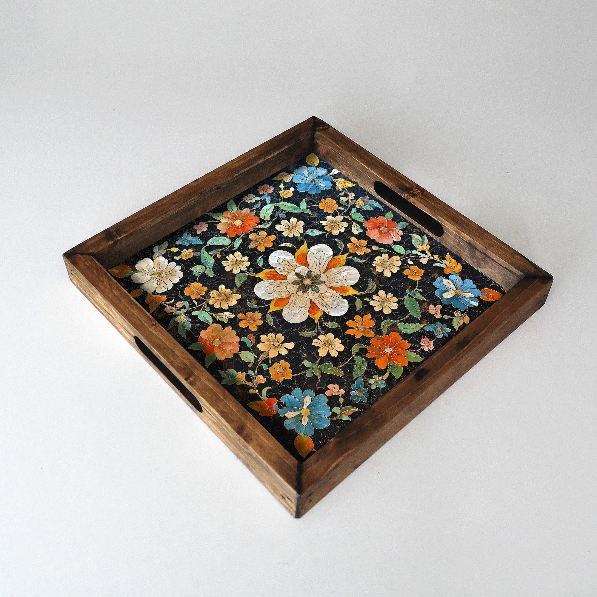 Tabaka druri me lule shumëngjyrëshe, Evila Originals, REF054, 35x35x4 cm