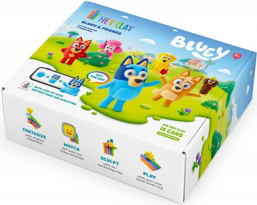 Set plastelinë HEY CLAY Bluey & Friends HCL15031CEE15, 15 kana, 13 ngjyra, me aplikacion
