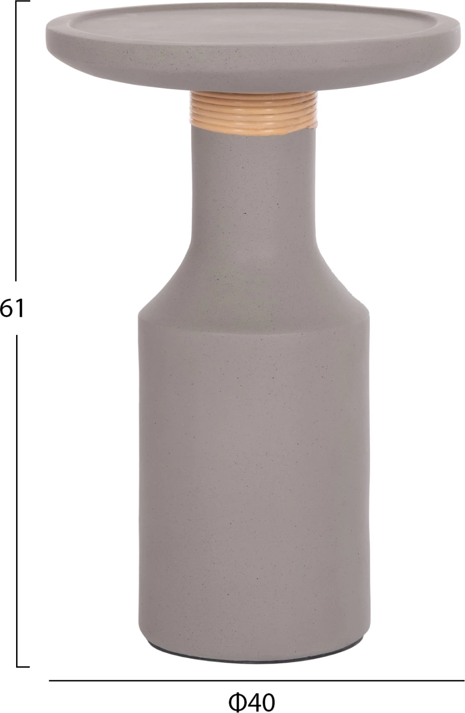 Tavolinë anësore TRED(T), çimento fibër, gri, ratan natyral, FH18169.03, 40x61cm