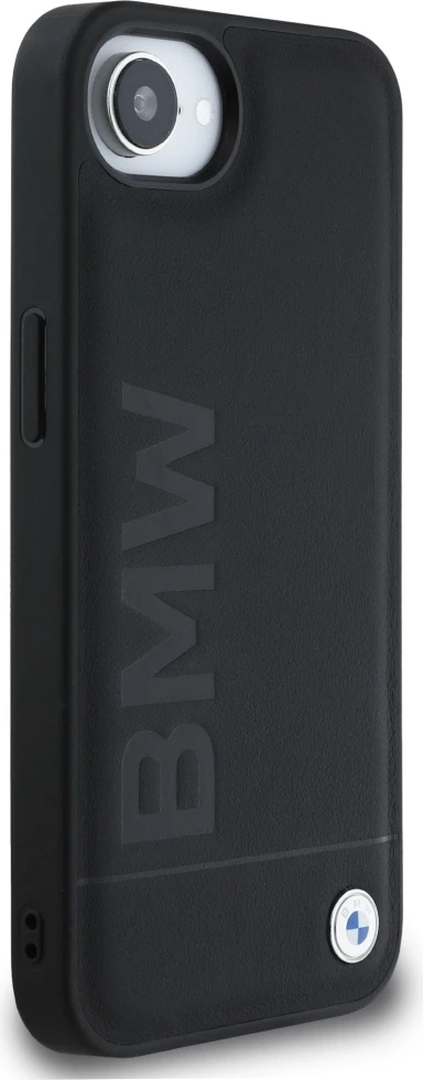 Mbështjellës BMW Leather Hot Stamp për iPhone 16e, Lëkurë natyrale, Zi