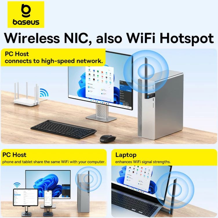 Kartelë rrjeti USB Baseus BS-OH172, 300Mb/s, me antenë të jashtme, e zezë