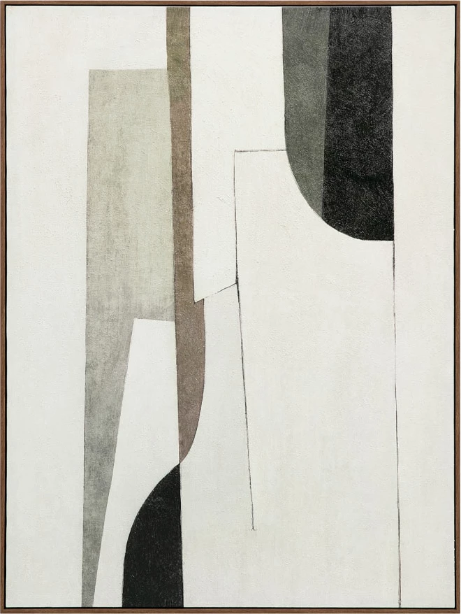 Pikturë dekorative LINEAR me kornizë, 90x120x4cm, kanavacë, bezhë, gri, e zezë, dru natyral