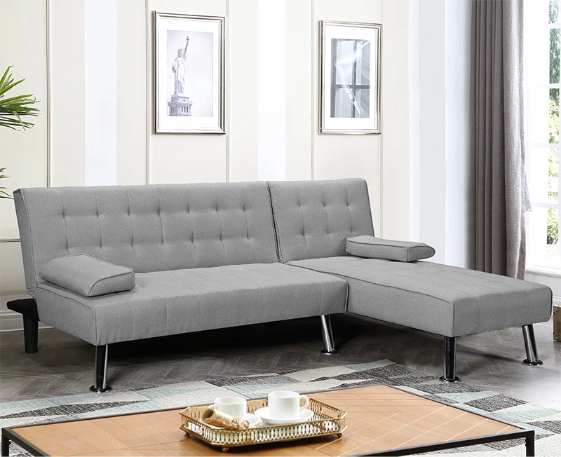 Divan qoshe-krevat i kthyeshëm Brisk, pëlhurë gri, 200x146x75cm