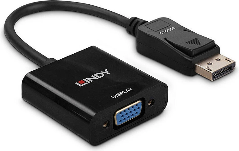 Adapter konvertues DisplayPort në VGA LINDY, Active, 0.15 m, 1080p 60Hz, i zi
