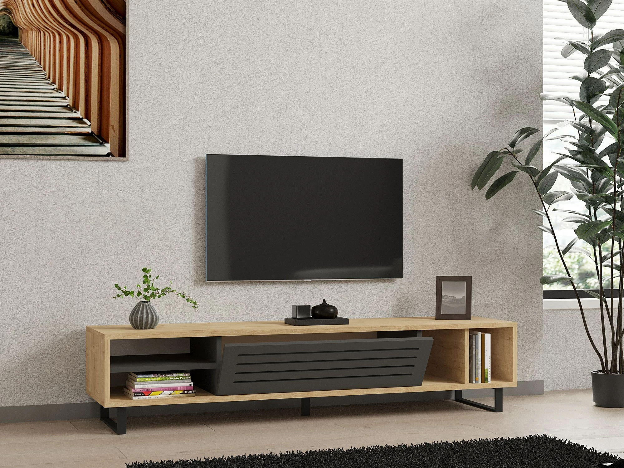Komodë TV Skye Decor, ngjyrë safir, antracit