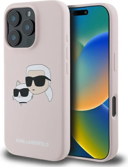 Mbështjellës Karl Lagerfeld Silicone Case Heads Print MagSafe për iPhone 16 Pro Max, Rozë