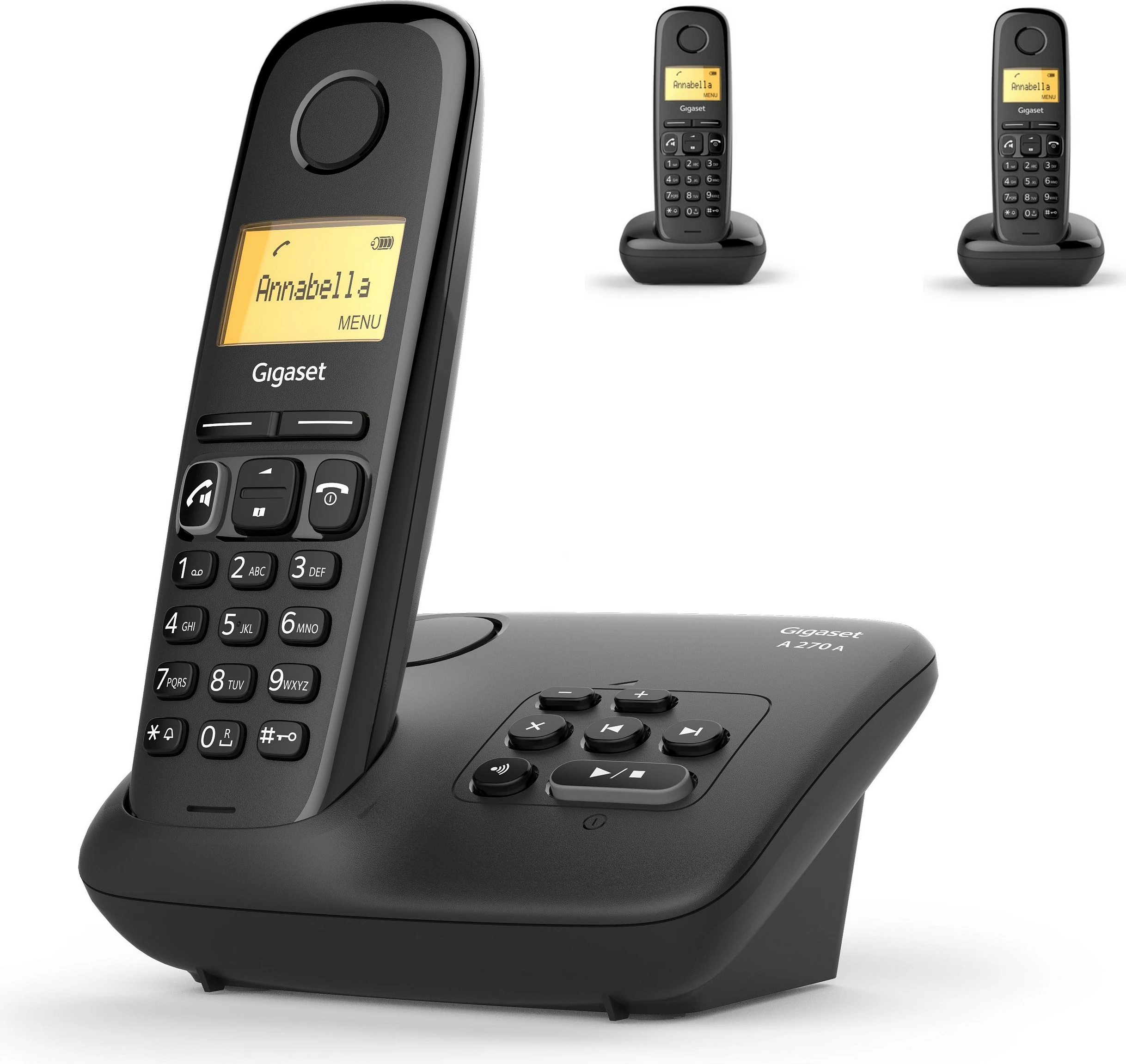 Telefon fiks pa tela Gigaset A270A, DECT/Analog, sekretari telefonik, 3 aparate, speakerphone, i zi