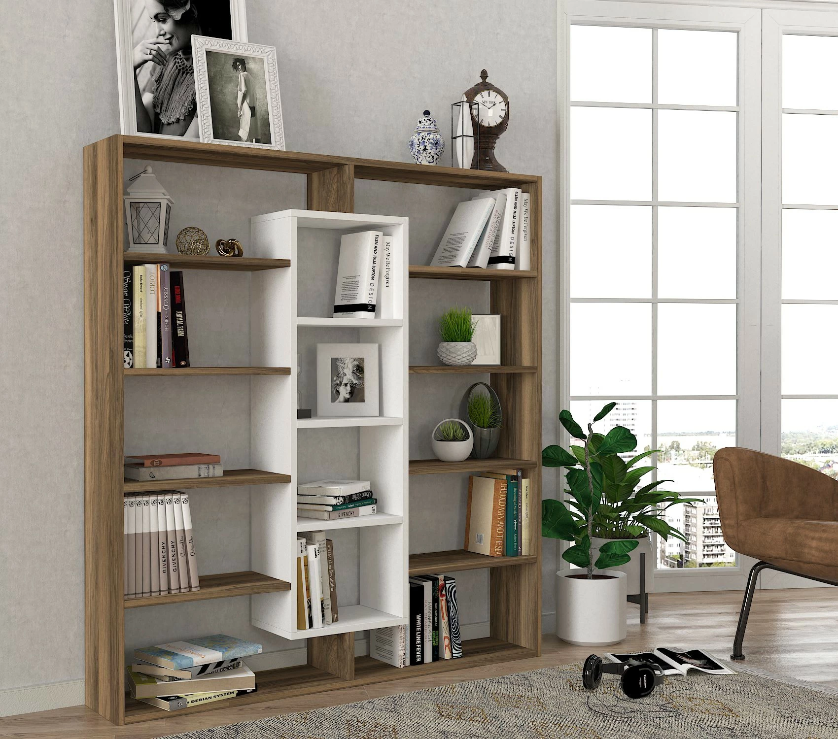 Raft librash Hanah Home, Ample, ngjyrë arre dhe e bardhë
