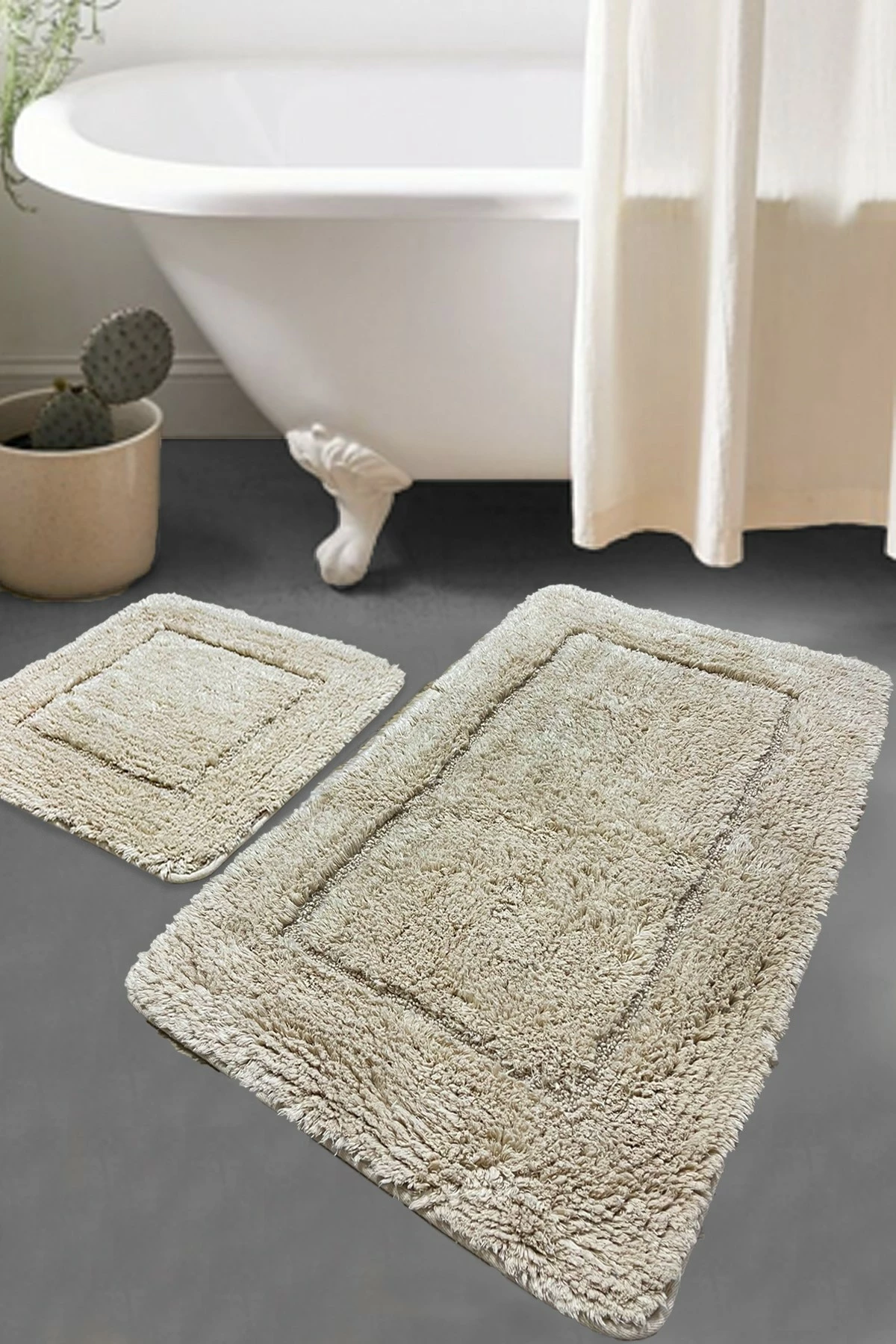 Set tapetash për banjo (2 copë), Mijölnir, lesh, ngjyrë gur, 60x100cm & 50x60cm