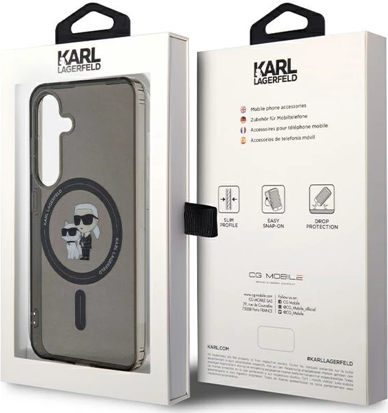 Mbështjellës Karl Lagerfeld Karl&Choupette Glitter MagSafe për Samsung Galaxy S24, i zi