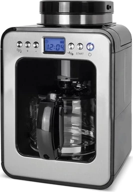 Aparat kafeje CASO Coffee Compact electronic 1848, 600W, 4 filxhanë, mulli burr, LCD me timer, filtër permanent, enë qelqi, çelik inox/zi