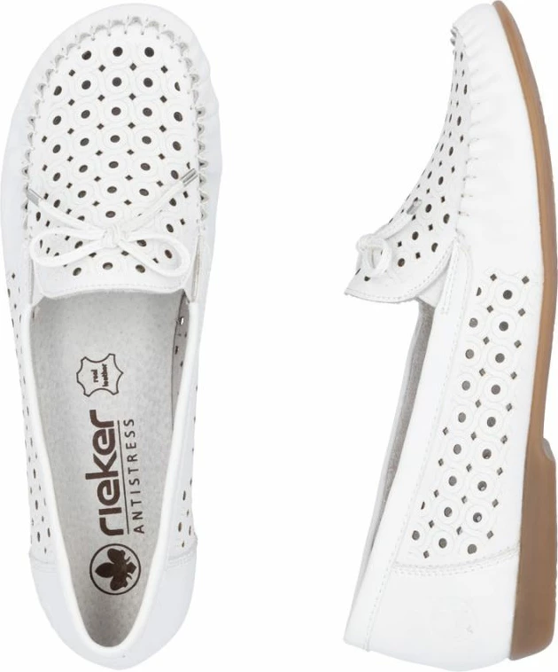 Mokasina lëkure për femra Rieker L6352-80, të bardha