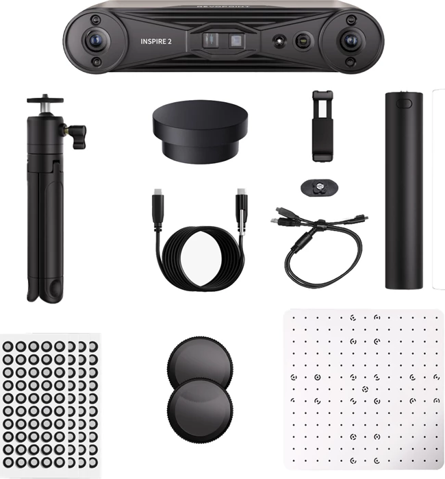 Skaner 3D Revopoint Inspire 2, dual camera + IR structured light & laser, 0.05 mm, Wi‑Fi 6, Premium Edition, i zi