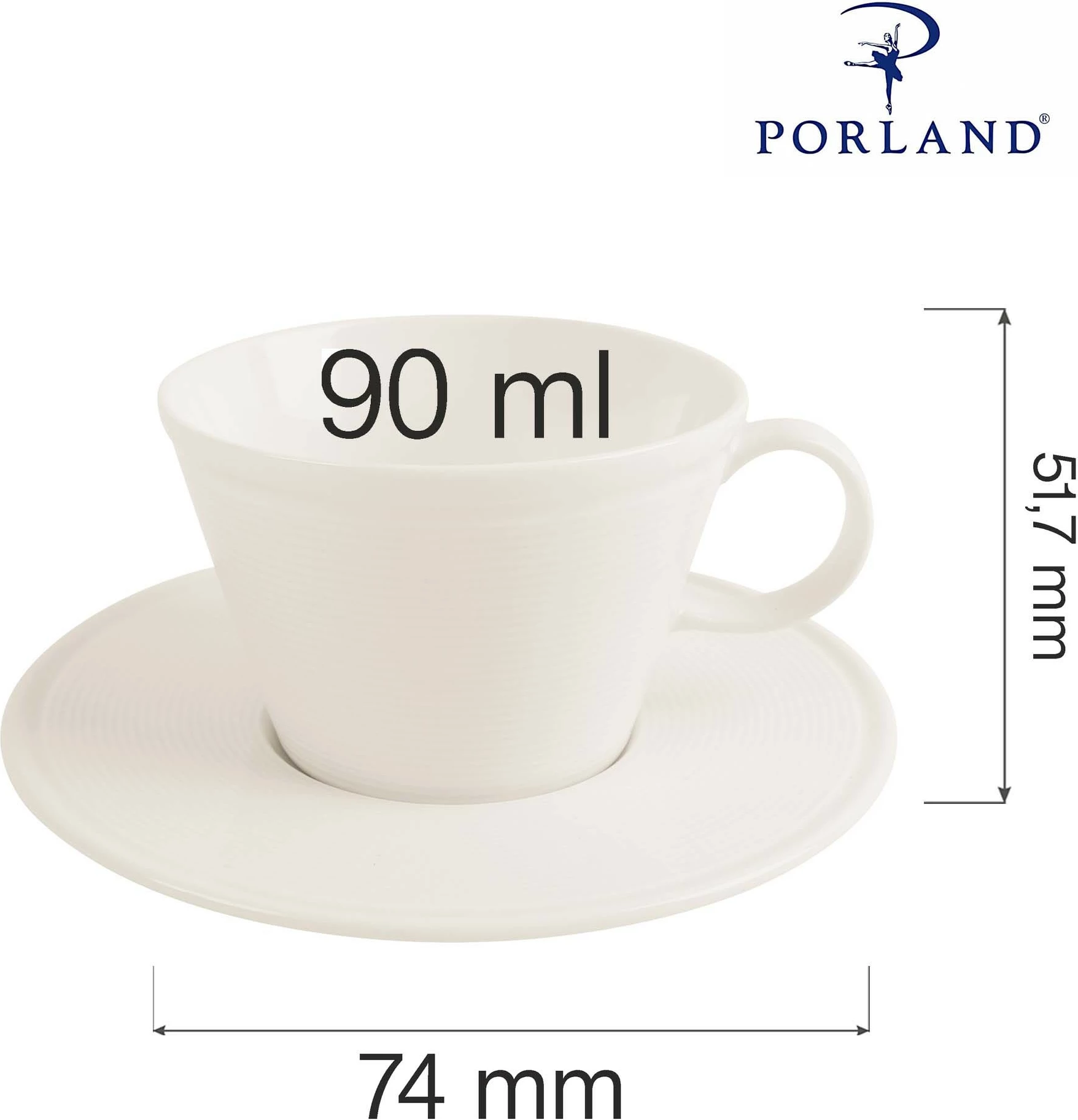 Filxhan espresso Porland Line 90 ml, porcelan, krem, set 6 copë