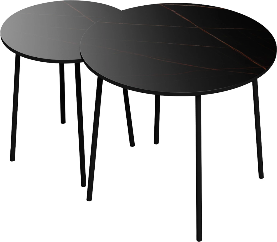 Tavolina kafeje 2 copë, FH9878.13, melaminë, ngjyrë mermeri i zi-metal i zi, Φ55x45H cm