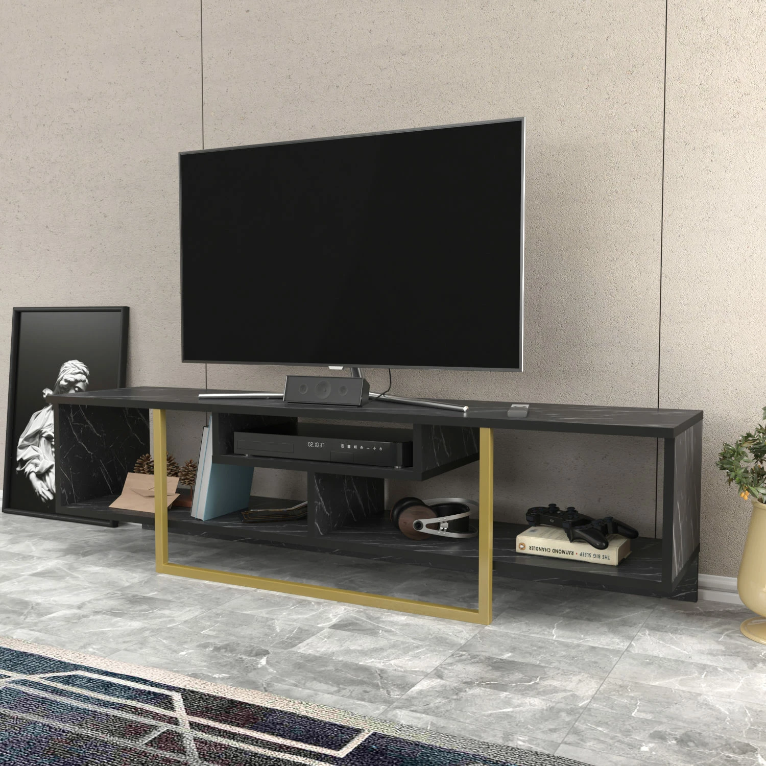 Komodë TV Hanah Home, Asal 150, e zezë, e artë