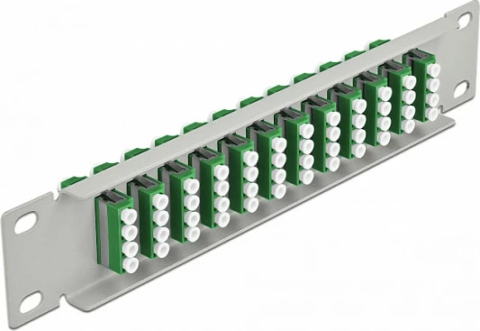 Patch panel fibra optike DeLOCK 10″, 12 porta LC Quad, 1U, gjelbër/gri