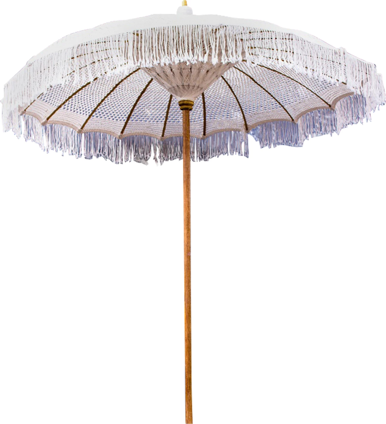 Ombrellë luksoze, FH6035.01, shtyllë TEAK, macrame bezhë, 200x250