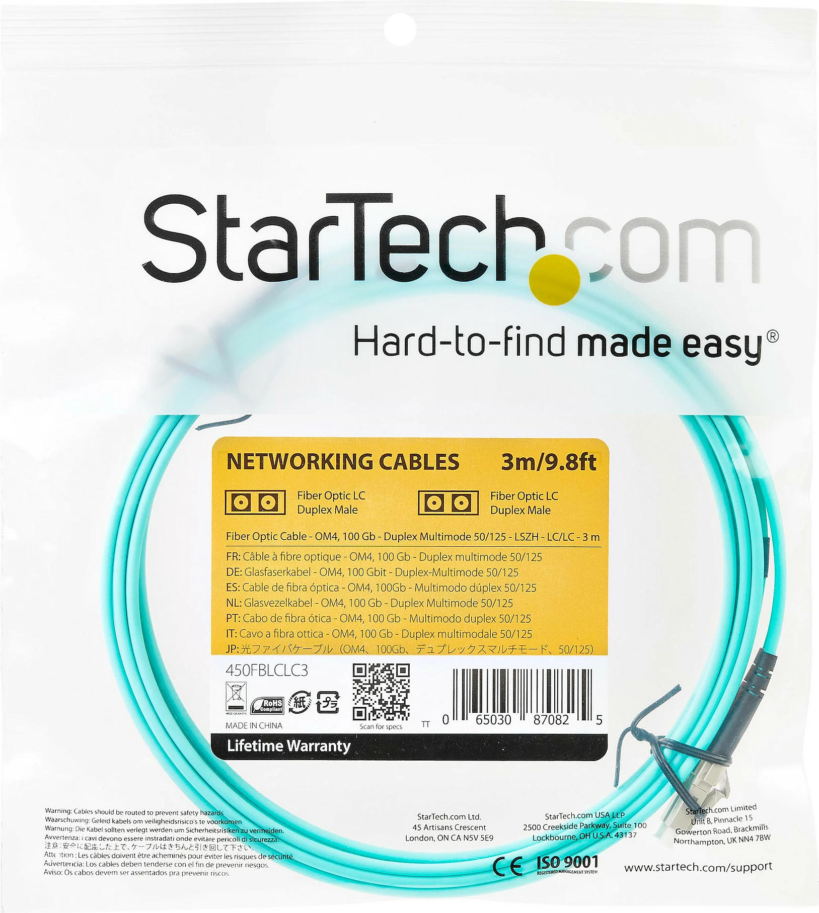 Kabllo fiber optike StarTech LC-LC OM4, 3m, 50/125µm, duplex, 100Gbps, LSZH, Aqua
