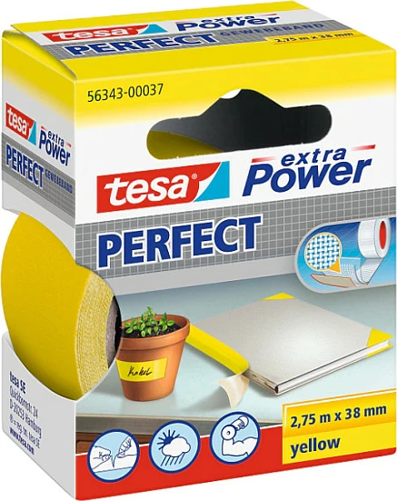 Shirit ngjitës tekstili Tesa Extra Power Perfect, 2.75 m x 38 mm, i verdhë