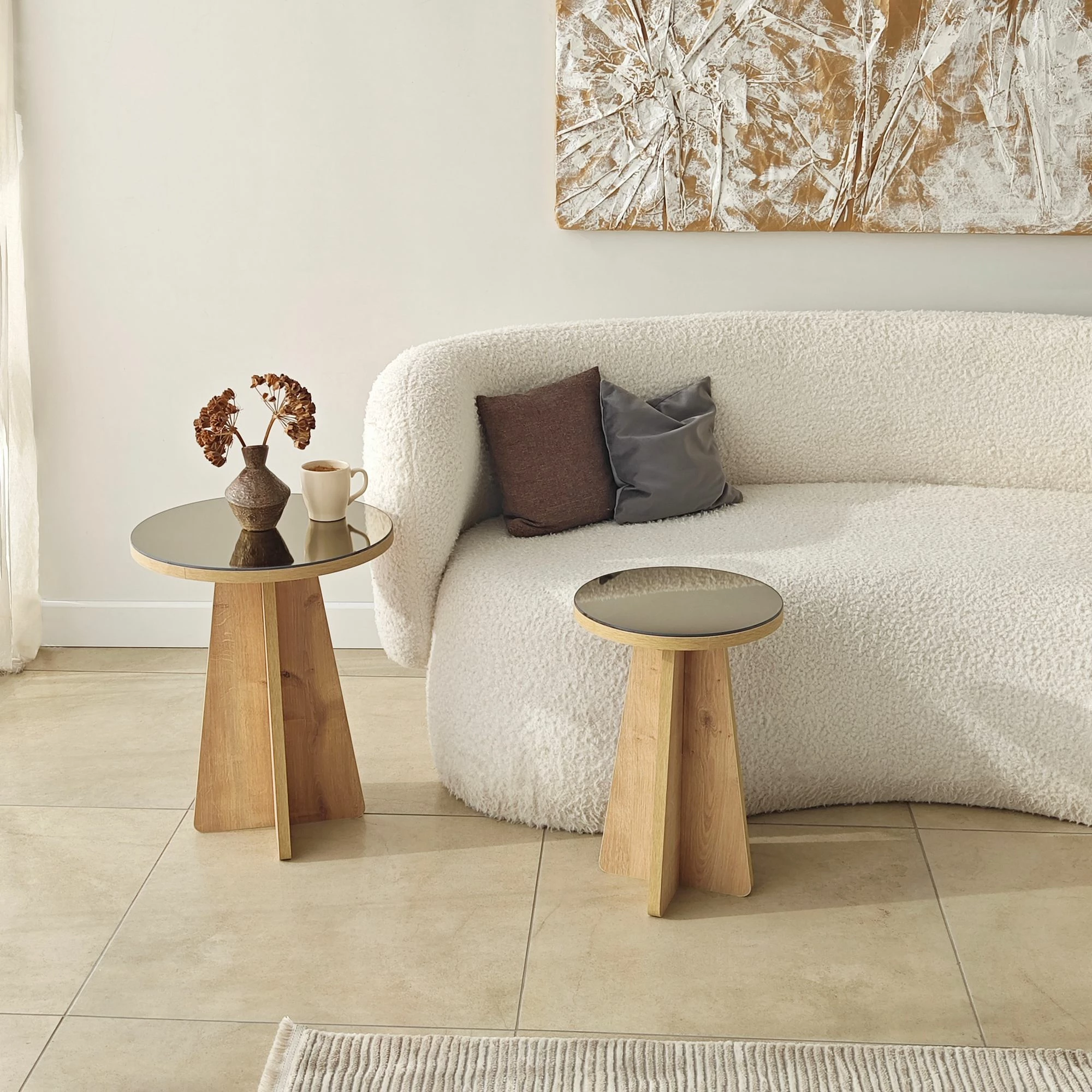 Set tavolinash anësore Skye Decor, Luna 2, bronzi, lisi sapphire