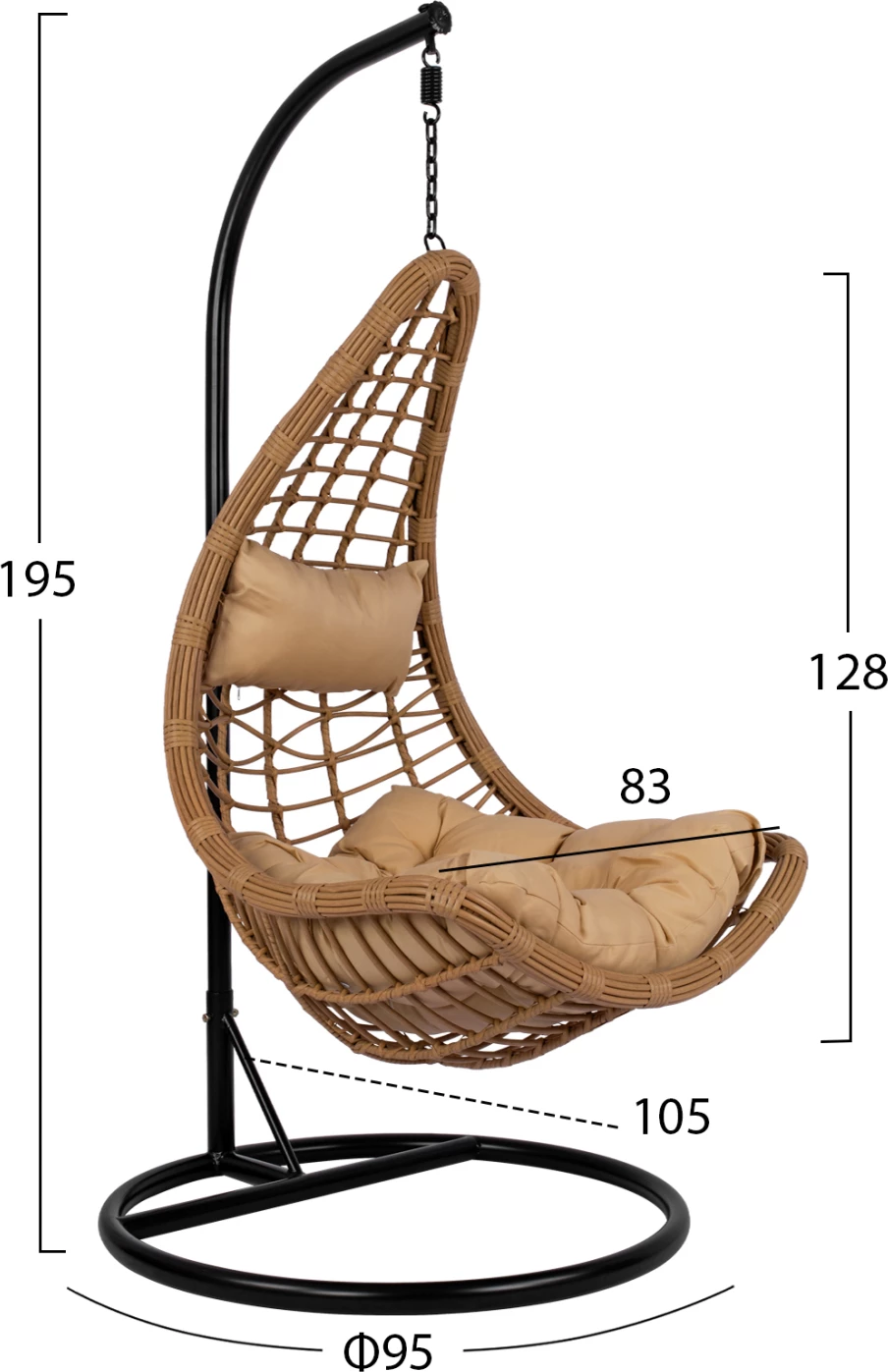 Fole varëse LUCIA, FH5676.01, ratan bezhë dhe jastëkë - metal i zi, Φ95Χ195Hcm