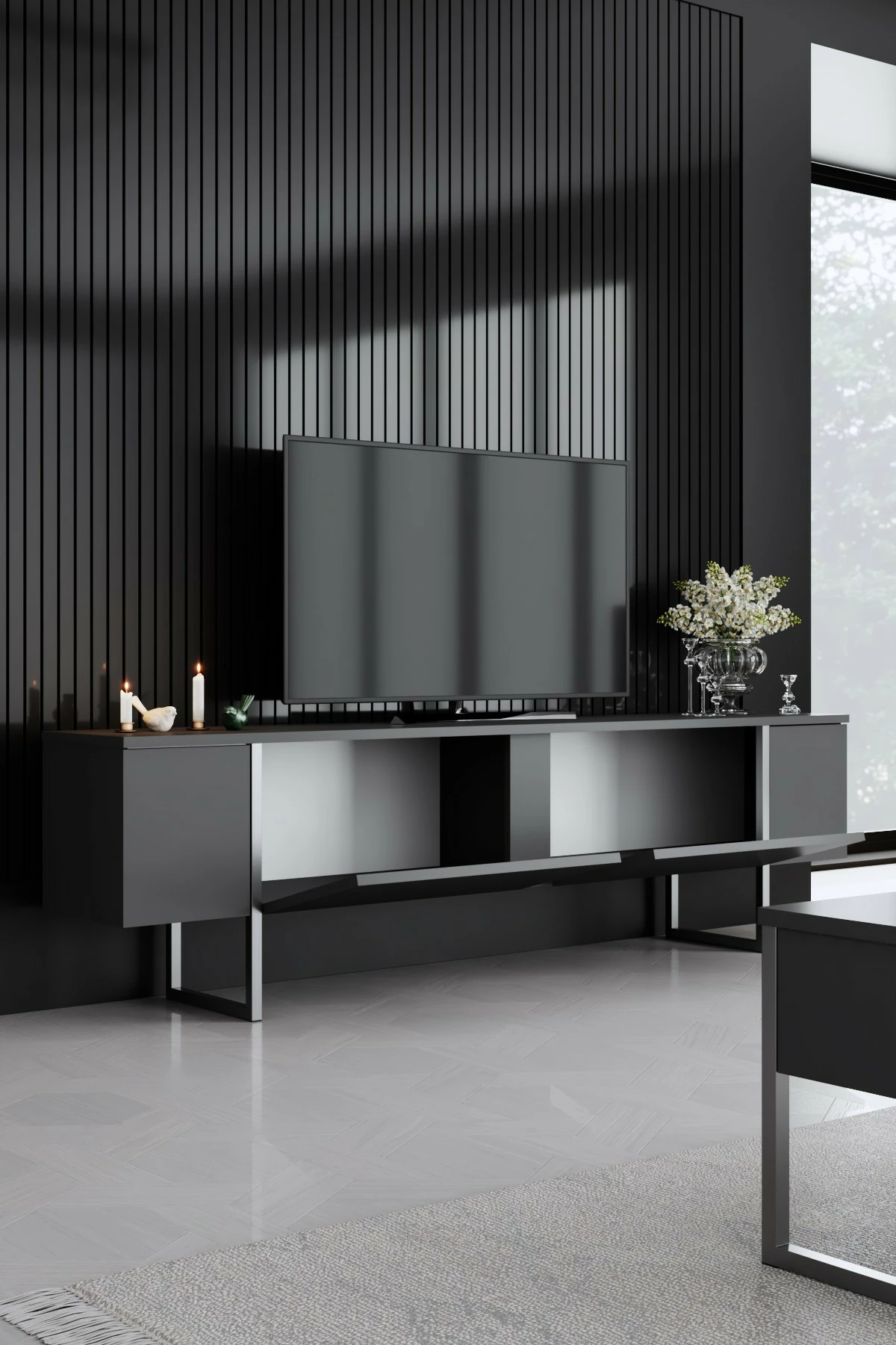 Komodë TV Hanah Home, Luxe, antracit, argjend