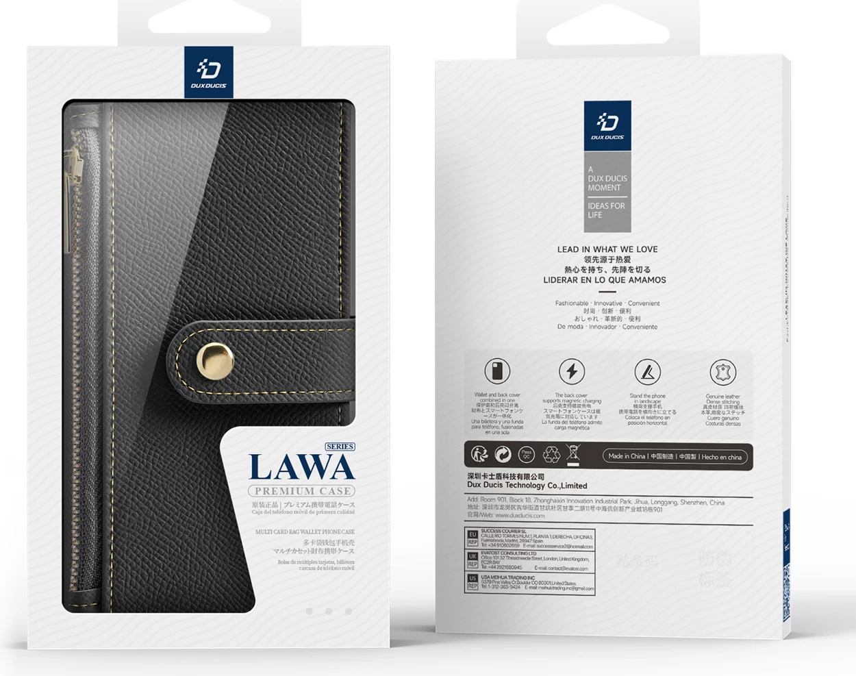 Mbështjellës Dux Ducis Lawa për iPhone 16 Pro Max, lëkurë, me portofol magnetik, i zi
