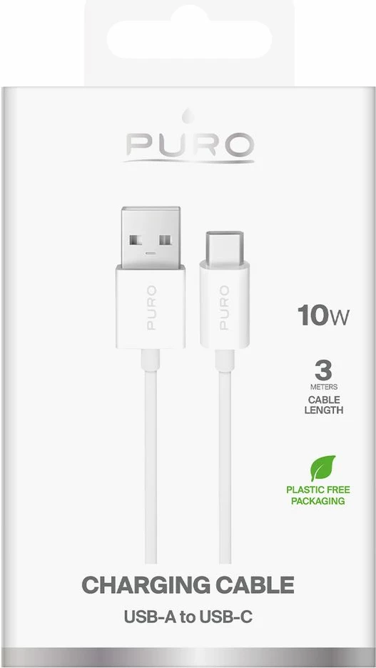 Kabllo Puro USB-A në USB-C 3m, 10W, e bardhë