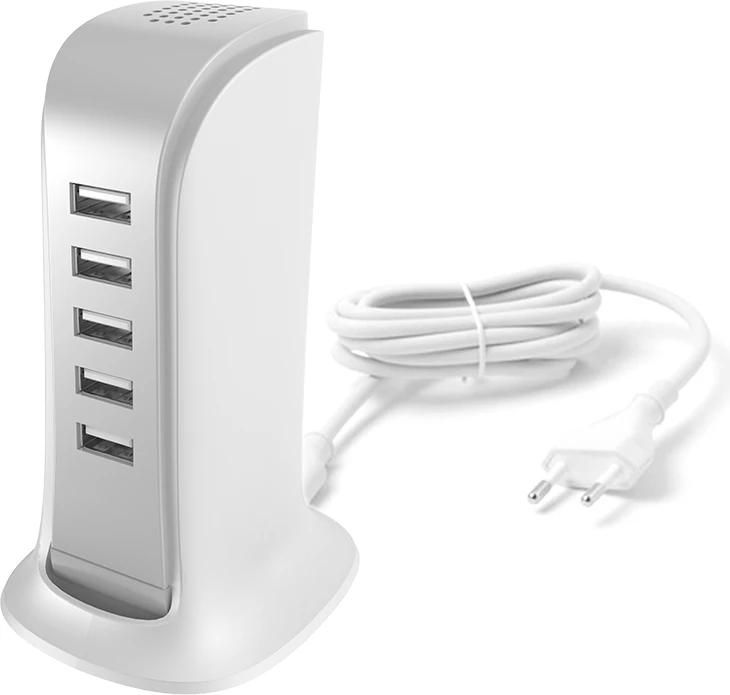 Karikues muri Dudao A5EU 5x USB-A 25W 5A me kabëll 1.5 m prizë EU, i bardhë