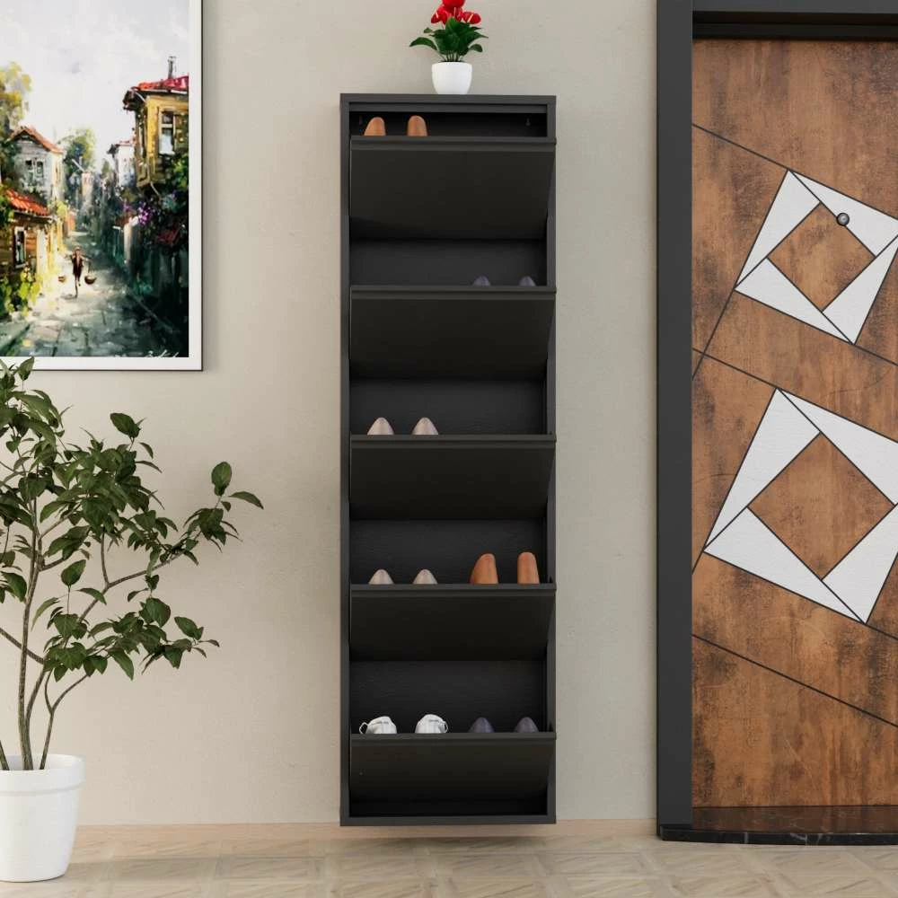 Kabinet këpucësh, metal, 5 pjesë, ngjyrë antracit, Skye Decor