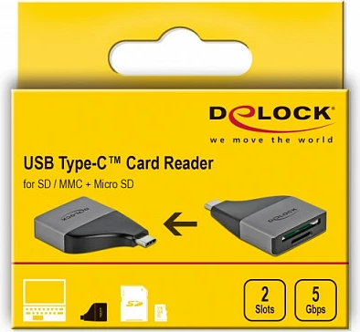 Lexues kartelash DeLOCK USB Type-C, SD/MicroSD, USB 3.2 Gen 1, 5 Gbit/s, gri