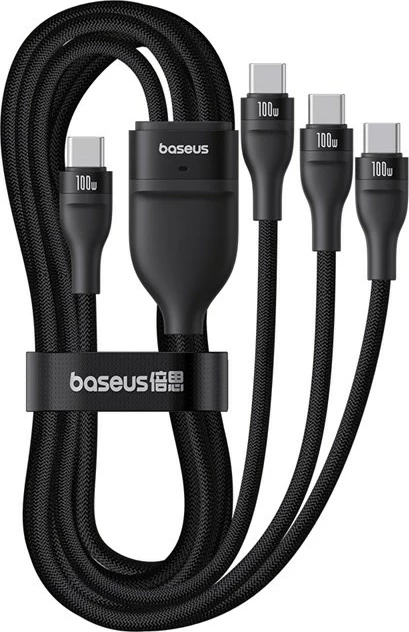 Kabllo Baseus Flash Series Type C në C+C+C, 480 Mbps, 1.5 m, E zezë