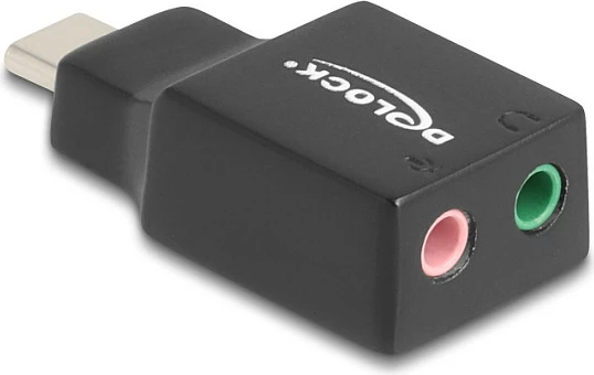 Kartelë zëri e jashtme USB-C DeLOCK, 2x 3.5mm (kufje + mikrofon), Plug & Play, e zezë