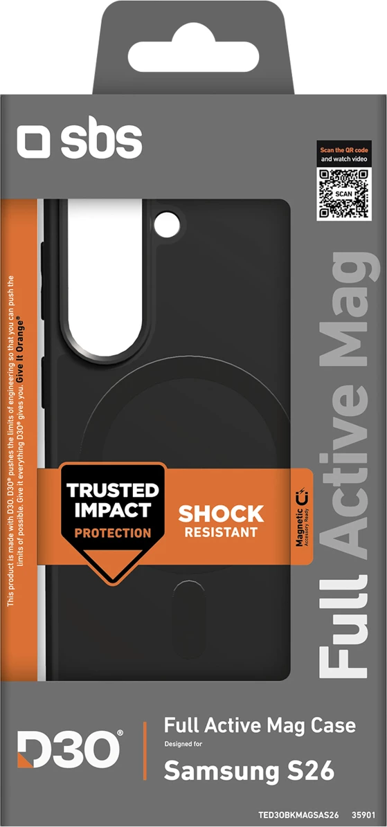 Mbështjellës SBS Full Active Case D3O për Samsung Galaxy S26, kompatibil me MagSafe, i zi